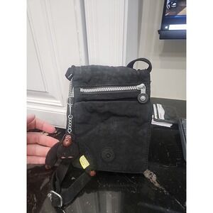 Kipling Crossbody Shoulder Bag Black Nylon with Plush Monkey Keychain "ANCA"